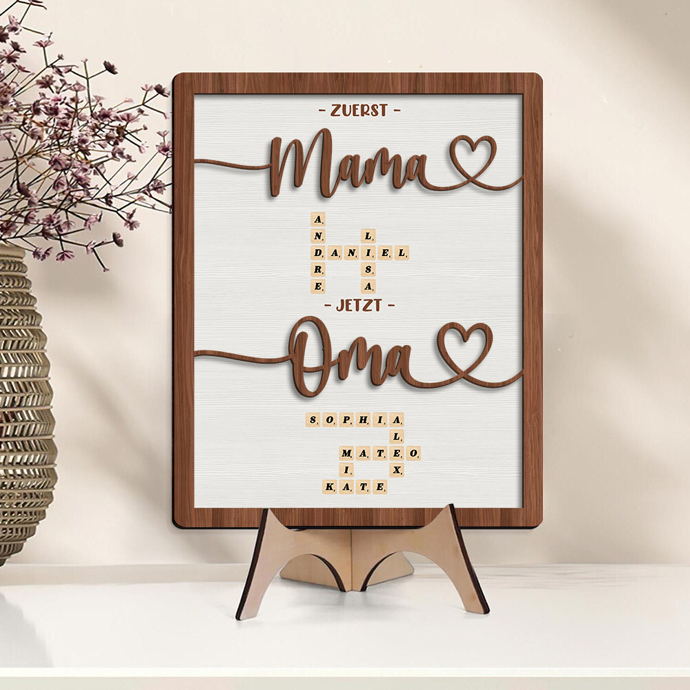 Personalisierte Holztafel Erst Mama, jetzt Oma Kreuzworträtsel-Kunstschild Wohndekoration Holzbild