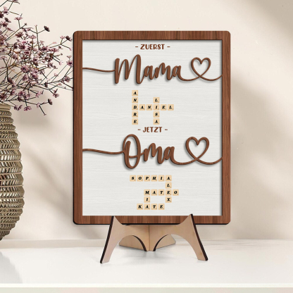 Personalisierte Holztafel Erst Mama, jetzt Oma Kreuzworträtsel-Kunstschild Wohndekoration Holzbild