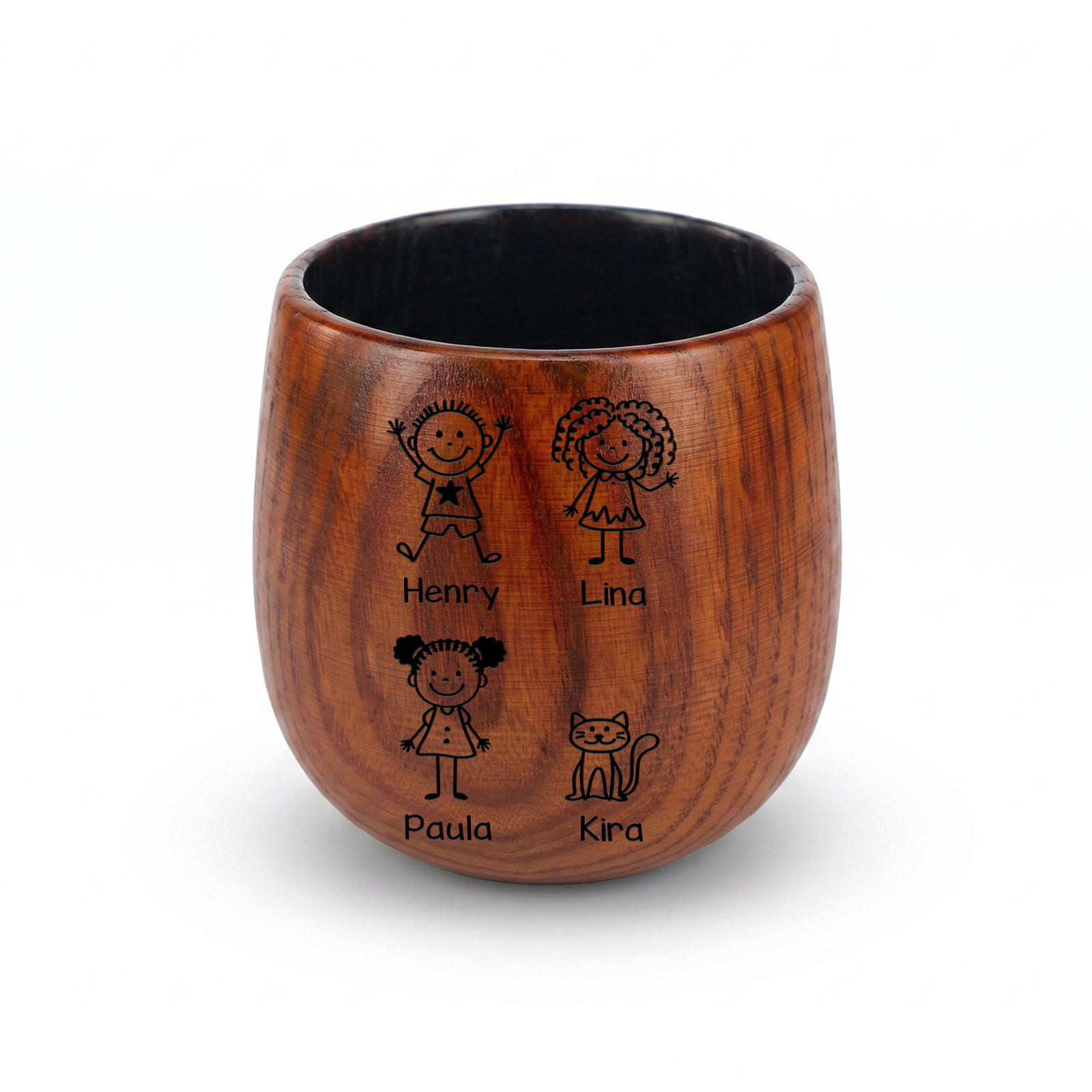 Personalisierter Whiskybecher aus Holz mit 1–8 Kindernamen graviert