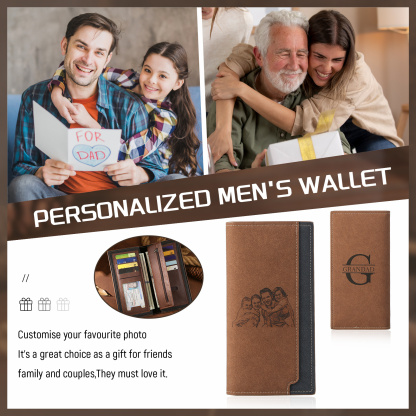 Personalisierte PU-Langgeldbörse für Herren mit RFID-Schutz und Foto-Gravur – Geschenk für Papa
