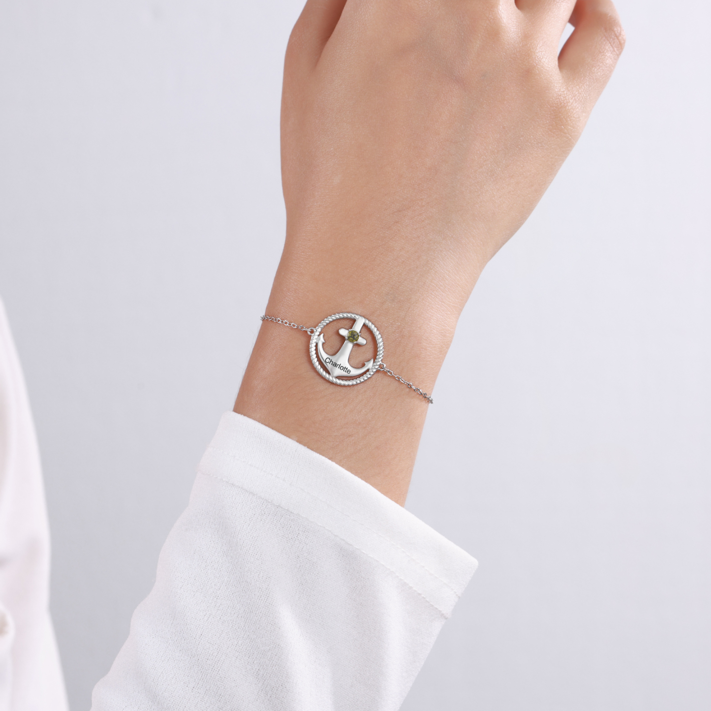 Personalisierte Eltern-Kind Stil Ankerarmband 925er Silber Geburtsstein & Gravur