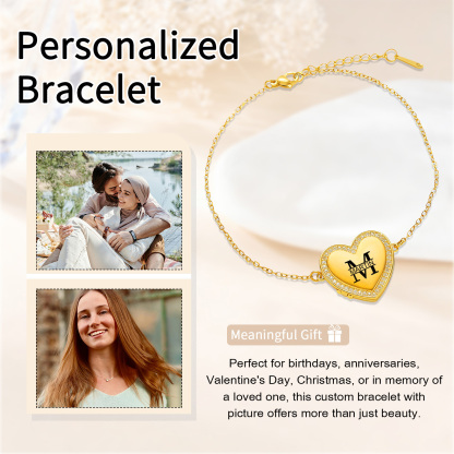 Personalisiertes Herz-Medaillon Armband mit Foto für Damen