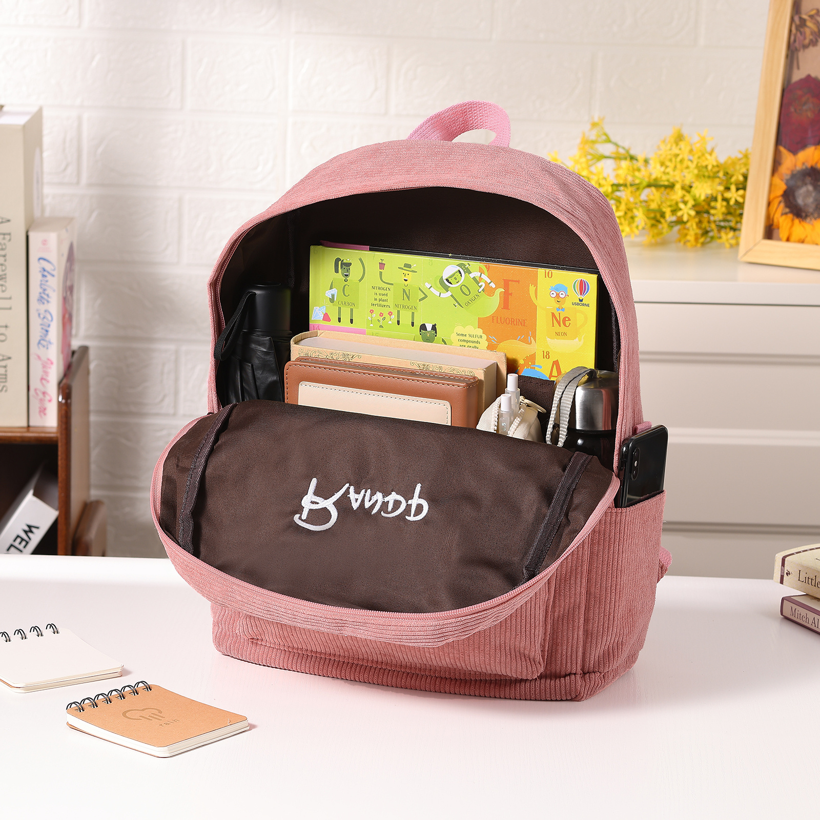 Personalisierte vierfarbige Cordtasche, Rucksack mit Wunschname für Kinder, Geschenke zum Schulanfang