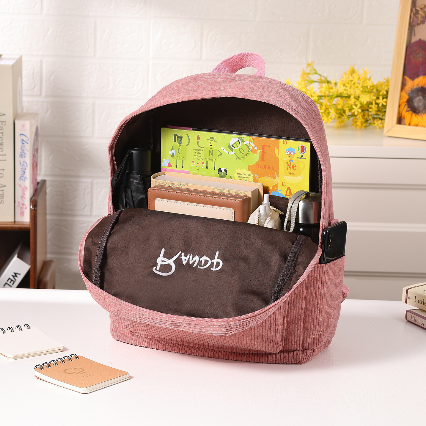 Personalisierte vierfarbige Cordtasche, Rucksack mit Wunschname für Kinder, Geschenke zum Schulanfang