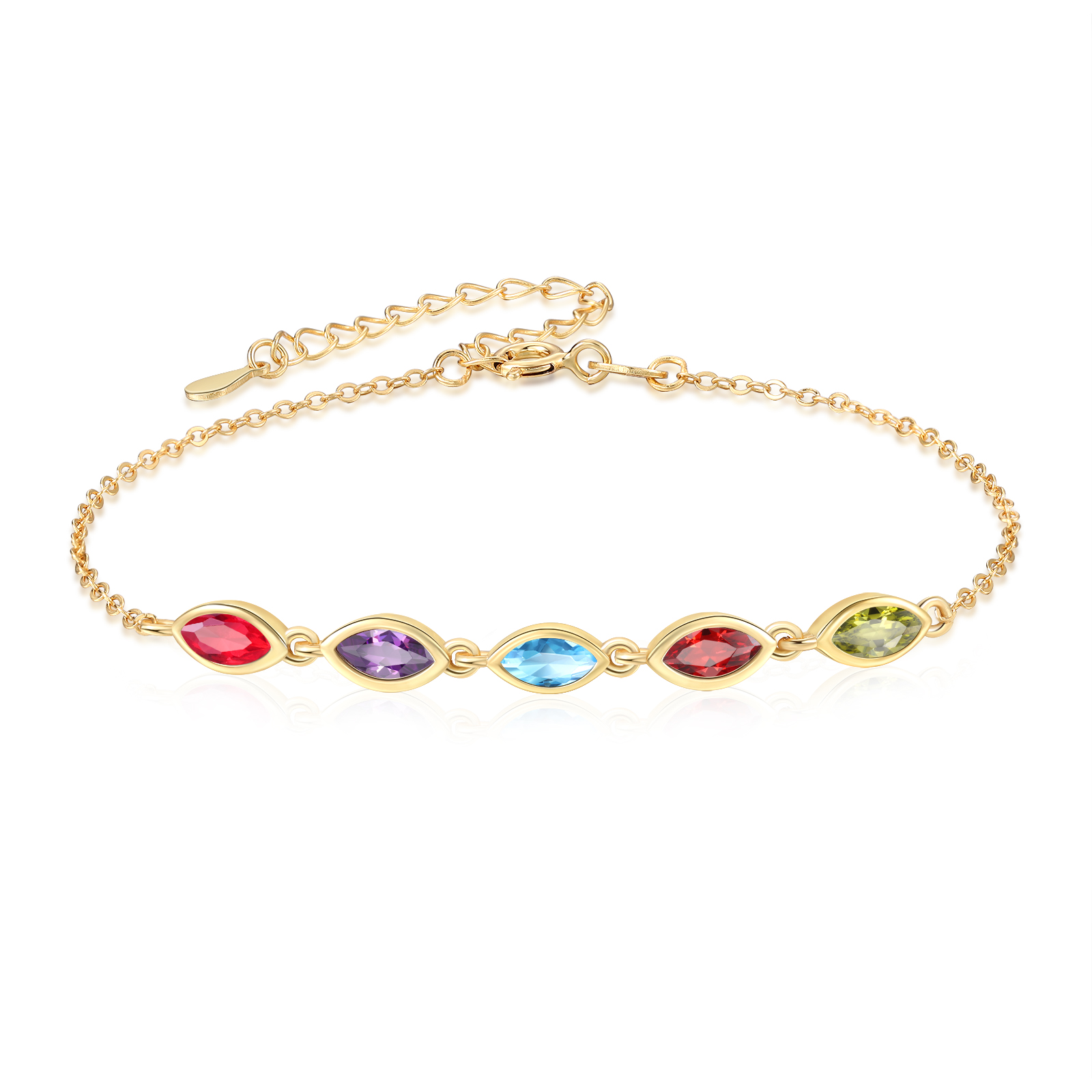 Personalisiertes Armband aus 925er Sterlingsilber mit 2–5 Geburtssteinen im Marquise-Schliff