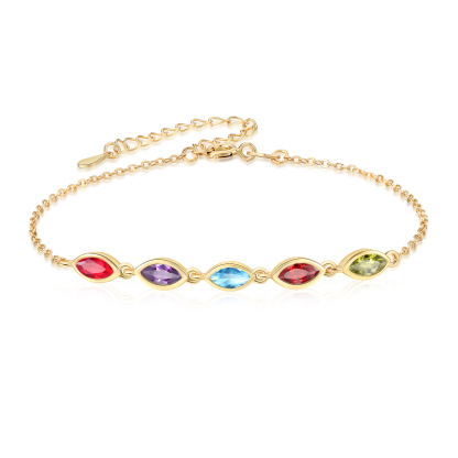 Personalisiertes Armband aus 925er Sterlingsilber mit 2–5 Geburtssteinen im Marquise-Schliff