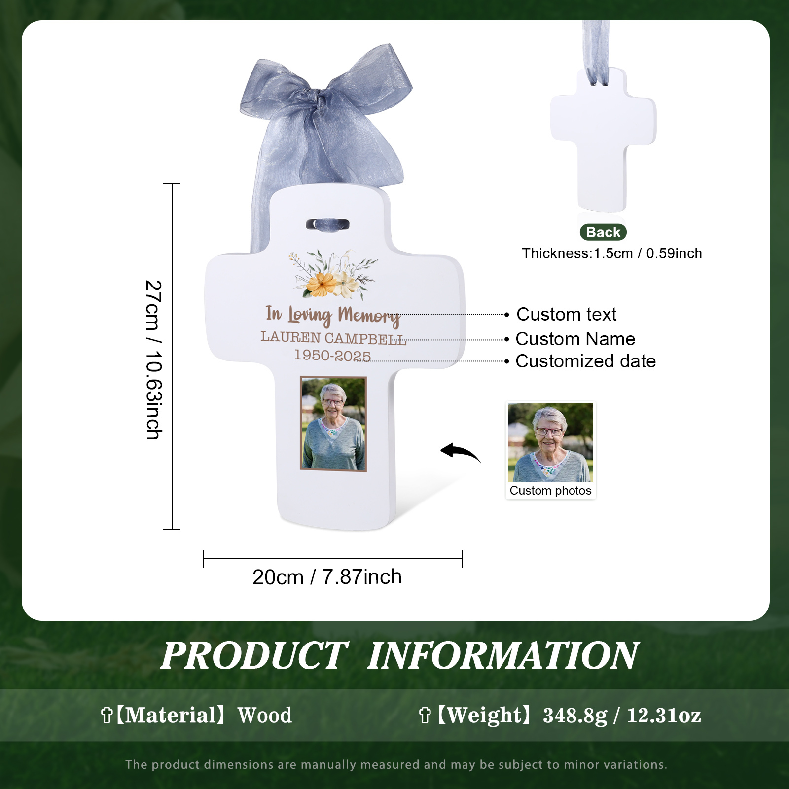 Personalisierbares Gedenkkreuz mit Foto und Blumenmuster