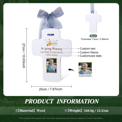 Personalisierbares Gedenkkreuz mit Foto und Blumenmuster