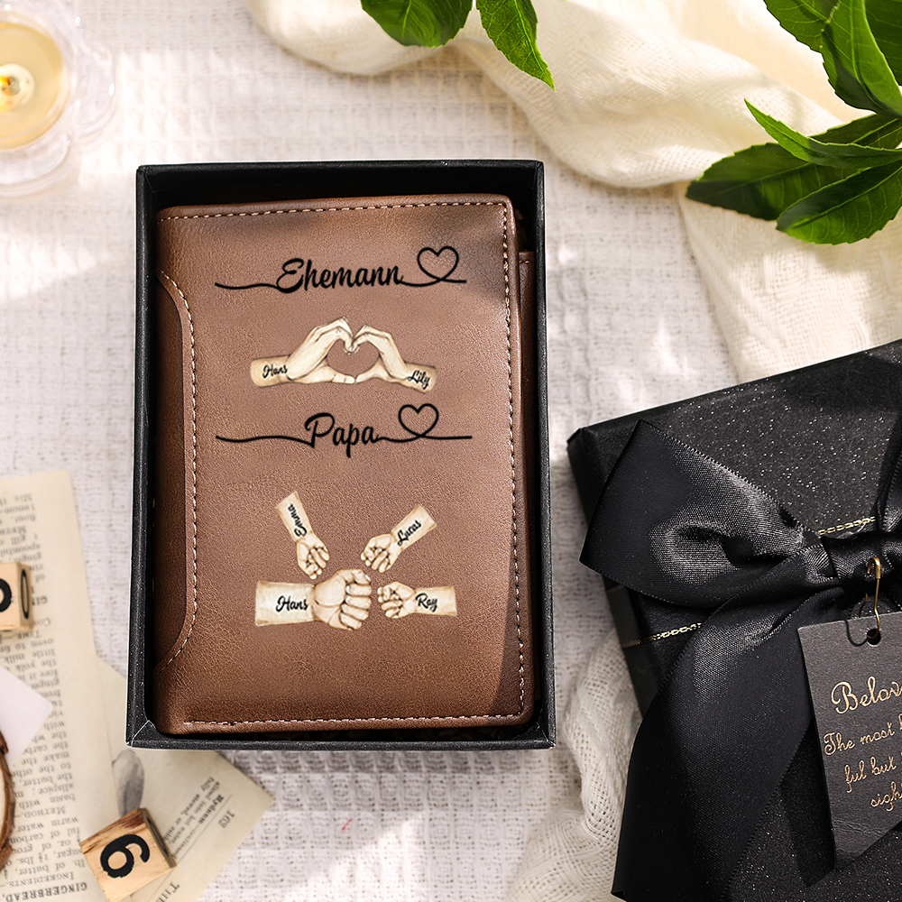 Personalisierte PU-Leder-Brieftasche mit Namen & Faustmotiv