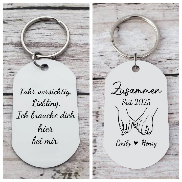 Personalisierter Edelstahl-Schlüsselanhänger Hände für Paar — "Ich brauche dich"