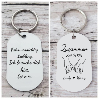 Personalisierter Edelstahl-Schlüsselanhänger Hände für Paar — "Ich brauche dich"