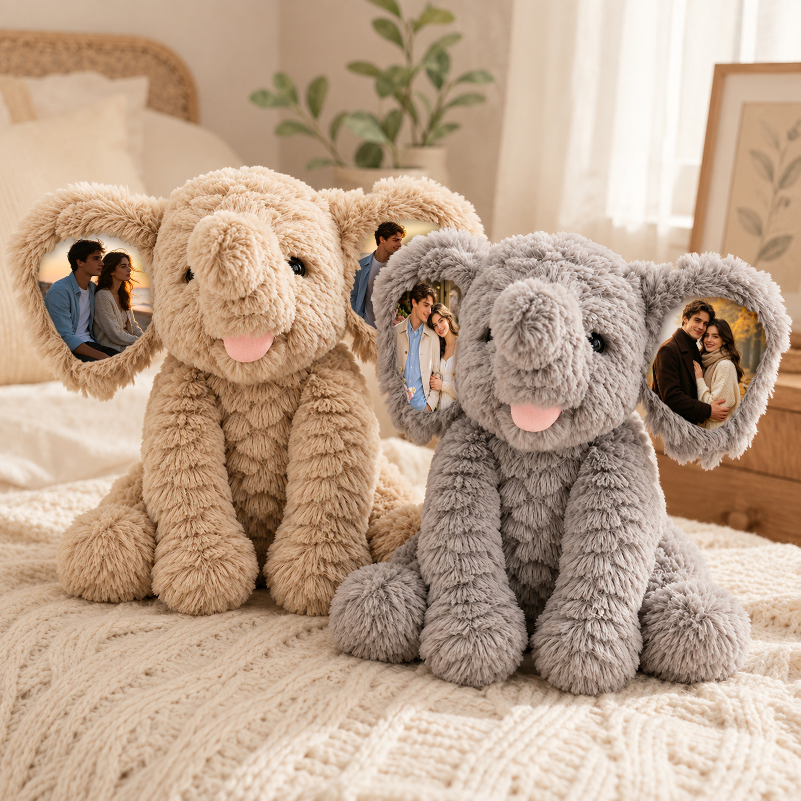 Personalisierter Plüschelefant mit 2 Fotos auf den Ohren Geschenk für Sohn oder Tochter