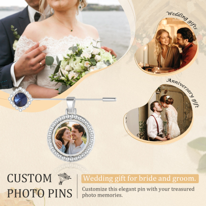Personalisierter Brautstrauß-Anhänger mit Foto & Wunschtext – Emotionaler Hochzeits-Pin als Geschenk zur Hochzeit