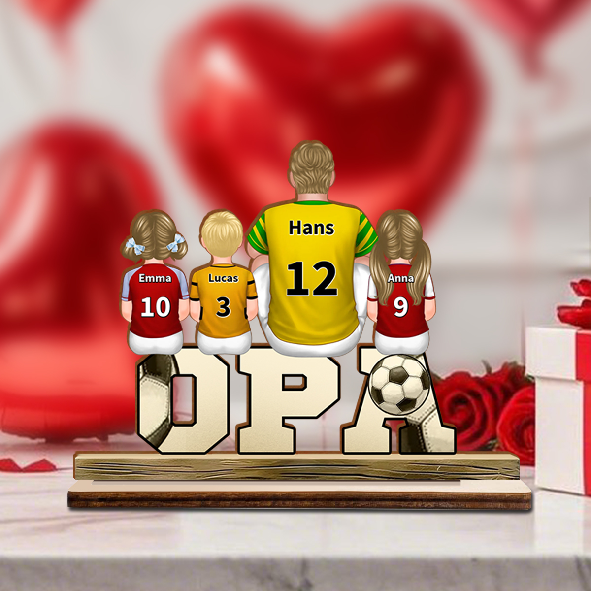 Personalisierte Fußball-Holztafel mit Kindernamen für Opa