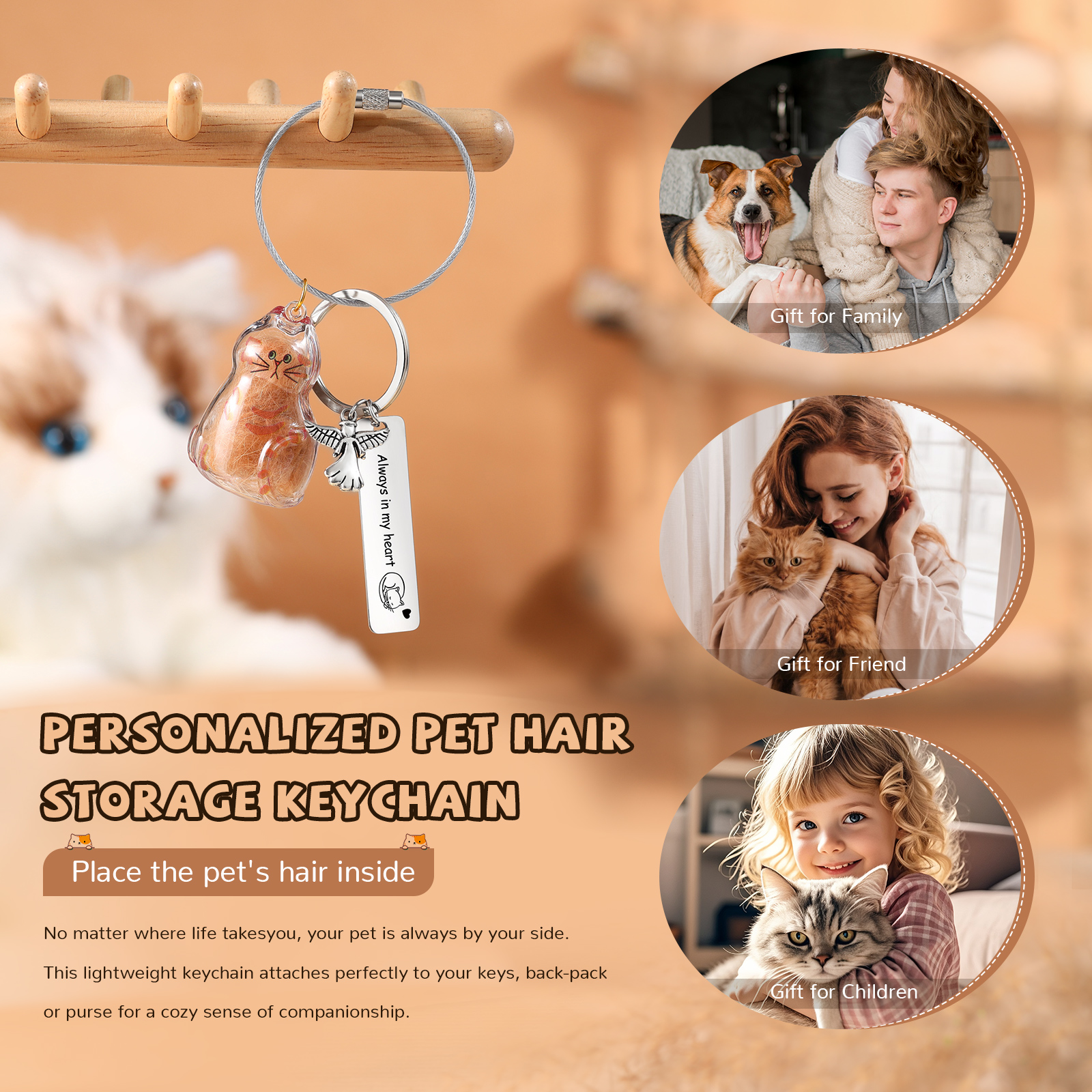 Personalisierter Katzen-Schlüsselanhänger mit Gravur (Motive 1–6)