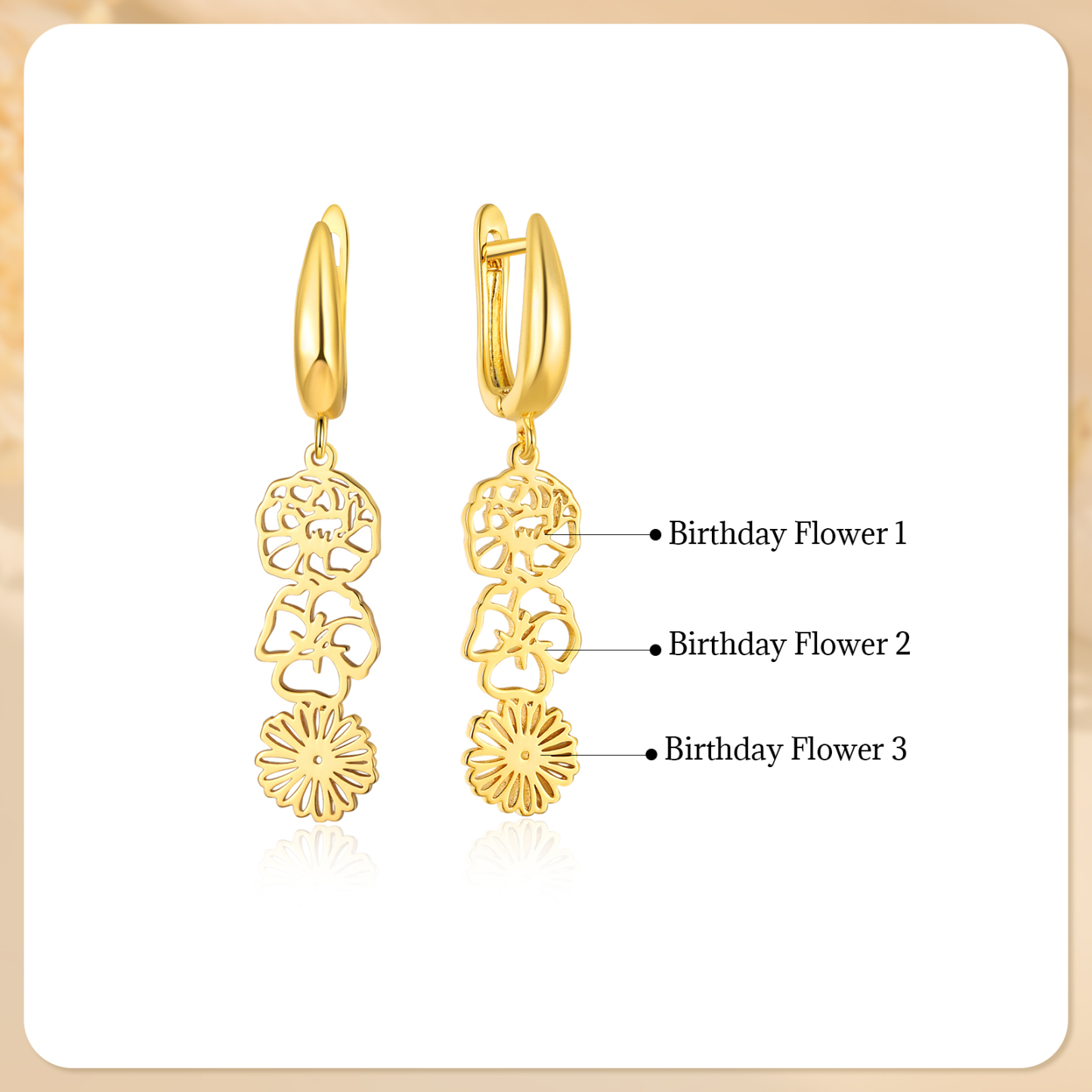 Personalized Birth Flower Earring Floral Dangle Earrings