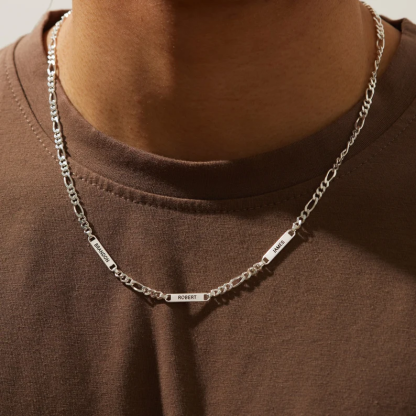 Herren Personalisierte 2 Namen Silberfarbene Edelstahl Halskette - Geschenk mit Nachrichtenkarte