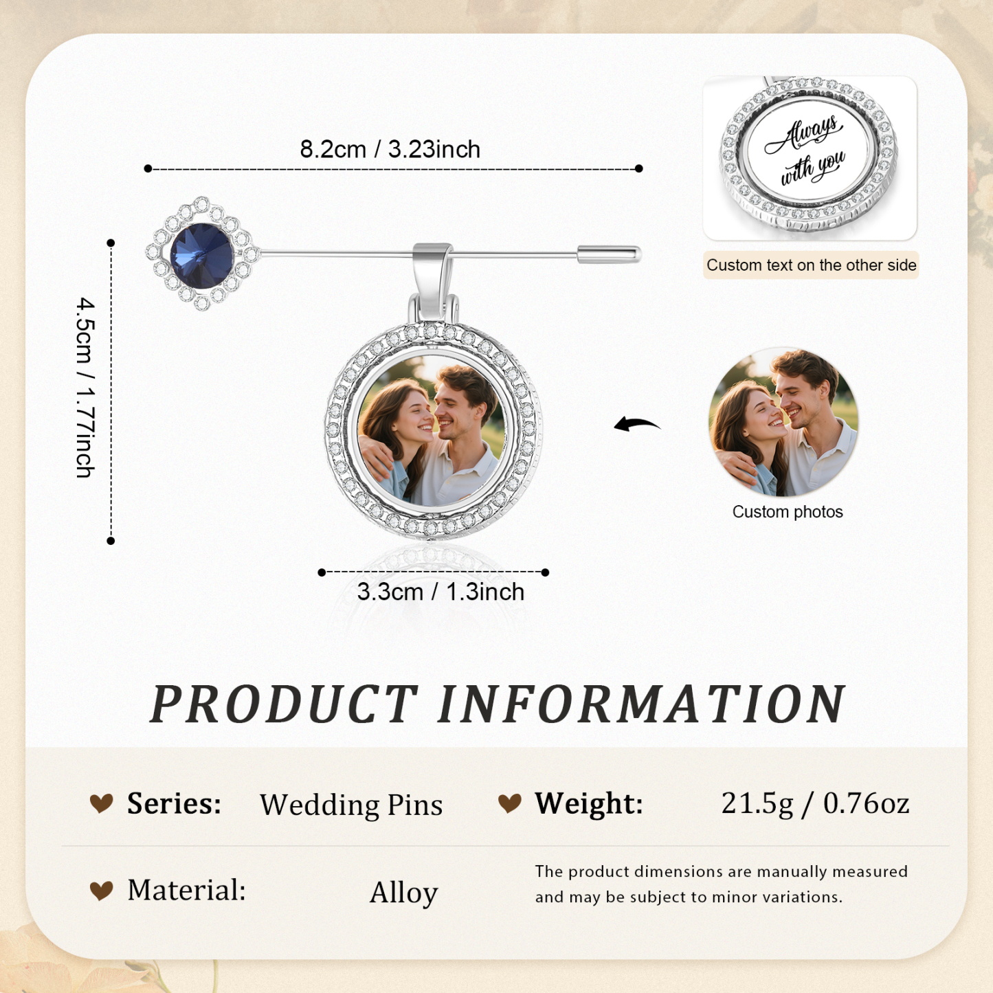 Personalisierter Brautstrauß-Anhänger mit Foto & Wunschtext – Emotionaler Hochzeits-Pin als Geschenk zur Hochzeit