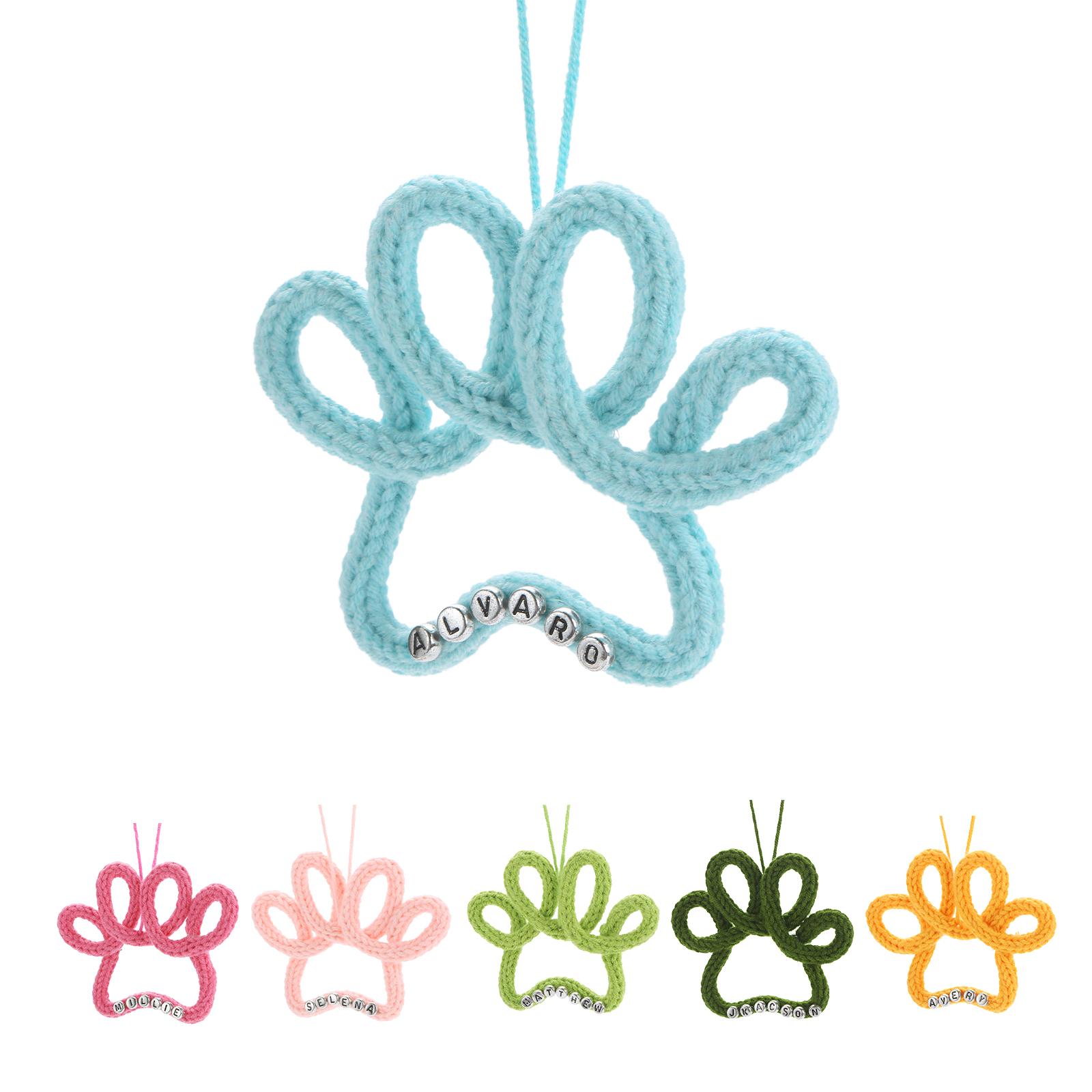 Personalisierter Pfotenanhänger aus Garn – Geschenk für Hundeliebhaber und Weihnachtsbaumschmuck