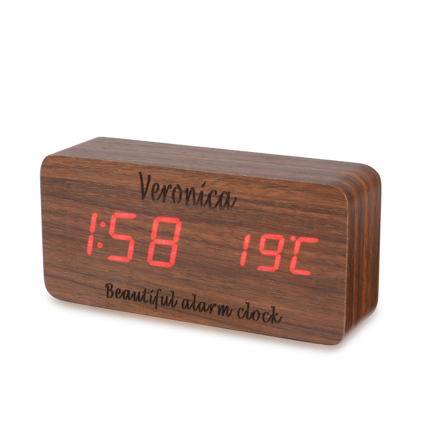 Personalisierte 2 Texte Holz-Wecker in Naturholz/ Braun - Einzigartiges Geschenk
