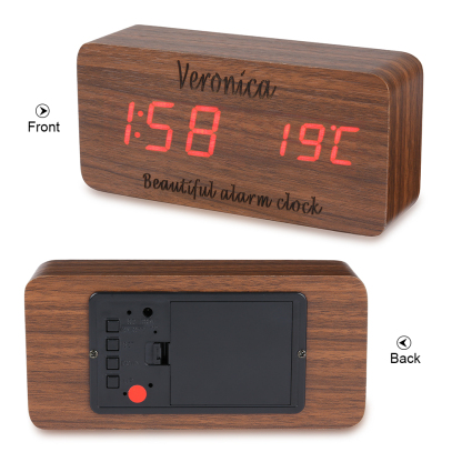 Personalisierte 2 Texte Holz-Wecker in Naturholz/ Braun - Einzigartiges Geschenk