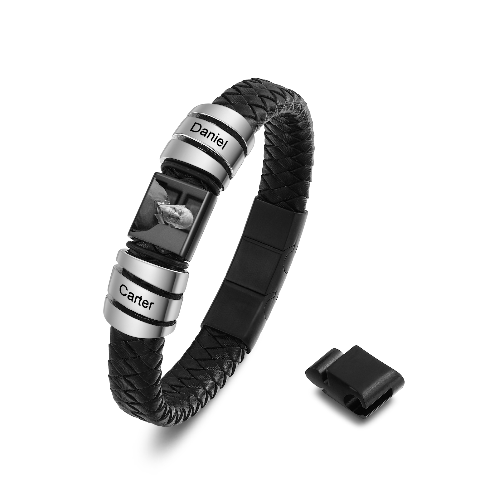 Personalisiertes Lederarmband für Herren – mit Gravur von bis zu 6 Namen & Ihrem Lieblingsfoto – Ein einzigartiges Geschenk