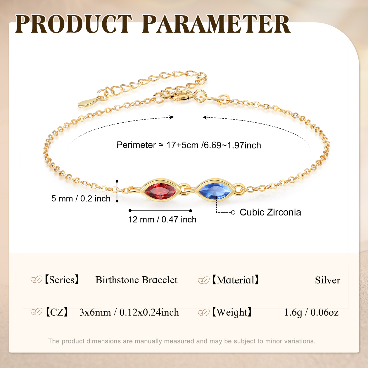 Personalisiertes Armband aus 925er Sterlingsilber mit 2–5 Geburtssteinen im Marquise-Schliff