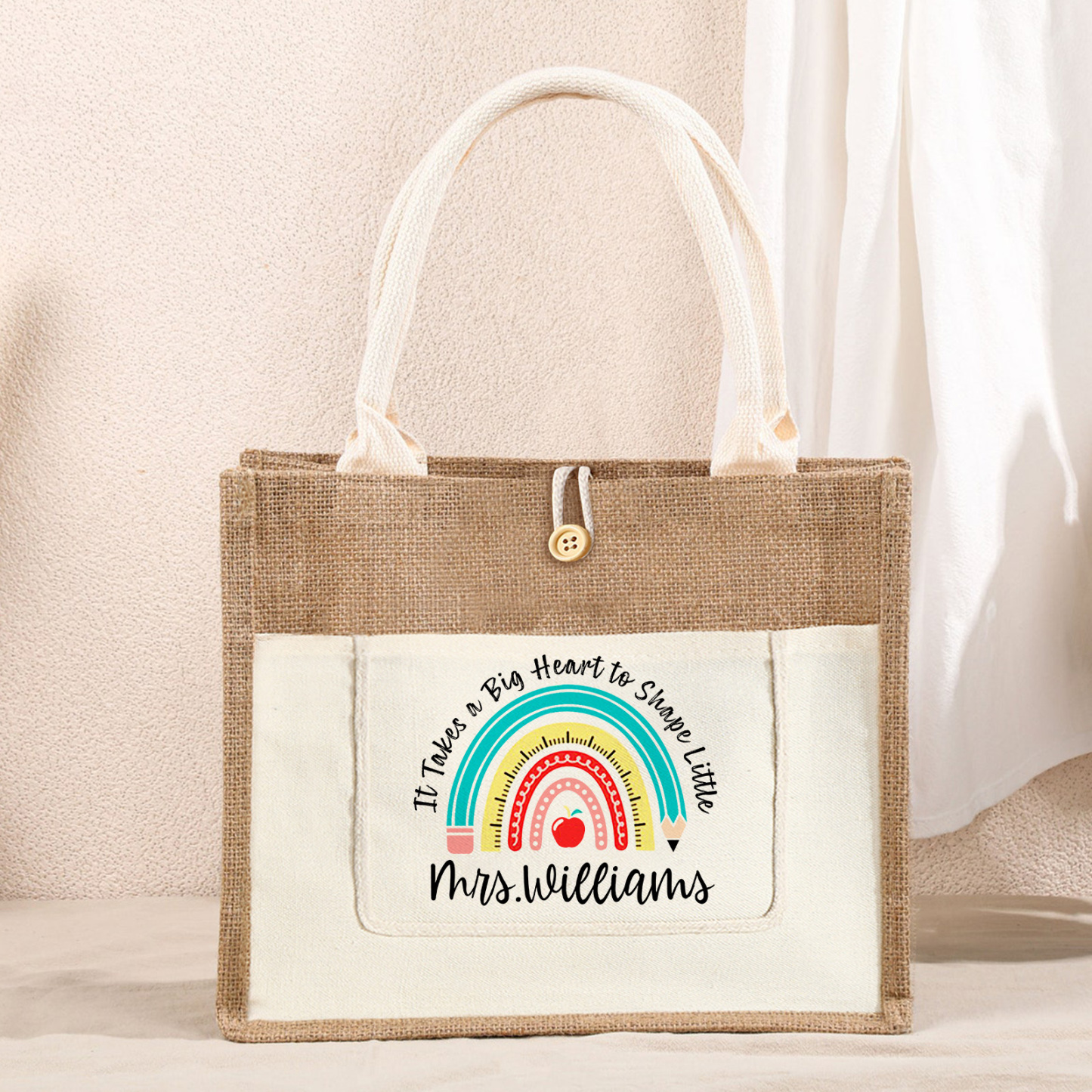 Personalisiertes Lehrer-Geschenk: Jutetasche mit Name & Motiv aus Jute-Canvas
