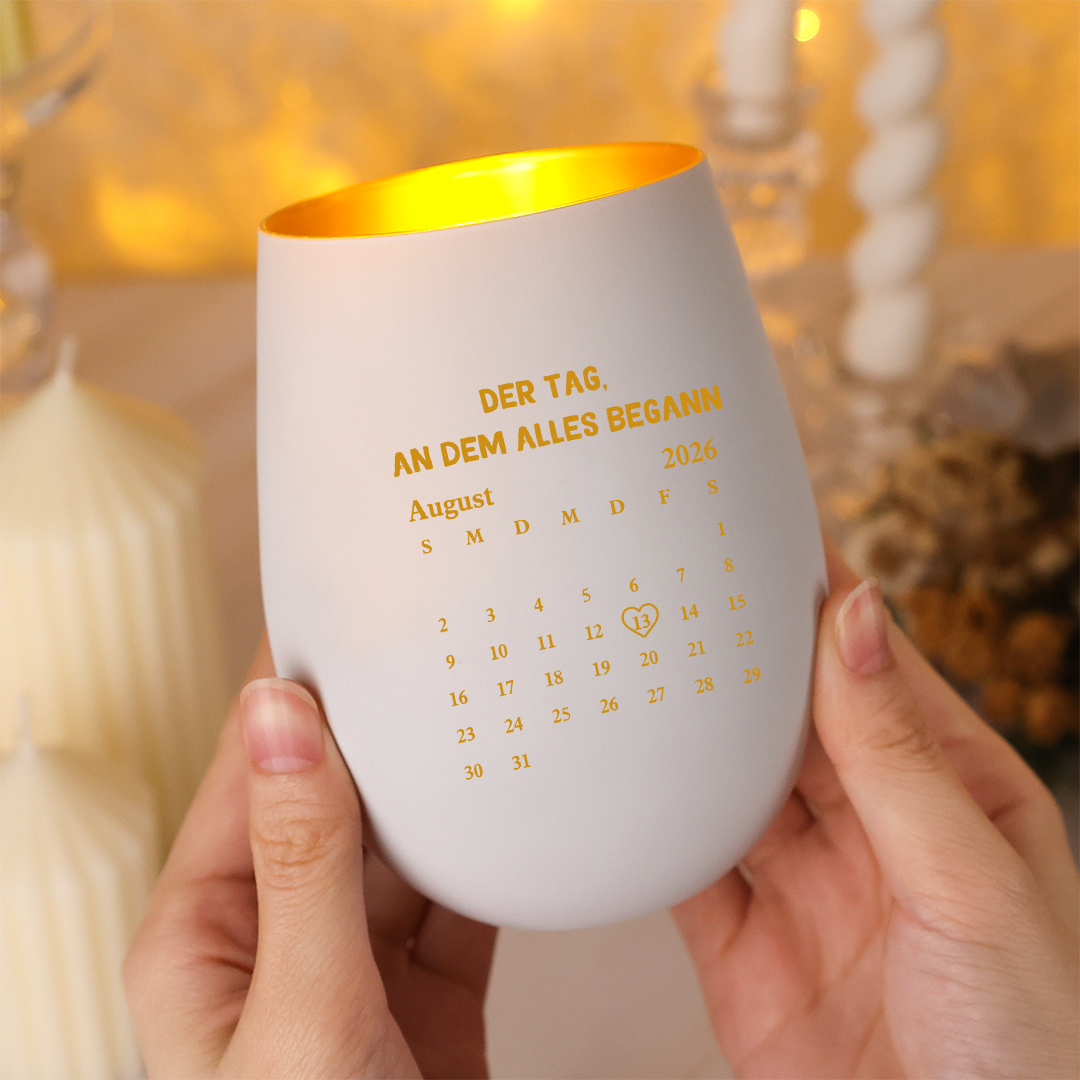 Personalisiertes Kerzenhalter aus Glas mit Pinky-Promise-Motiv zwei Wunschnamen und Kalenderdesign Geschenk für Paare