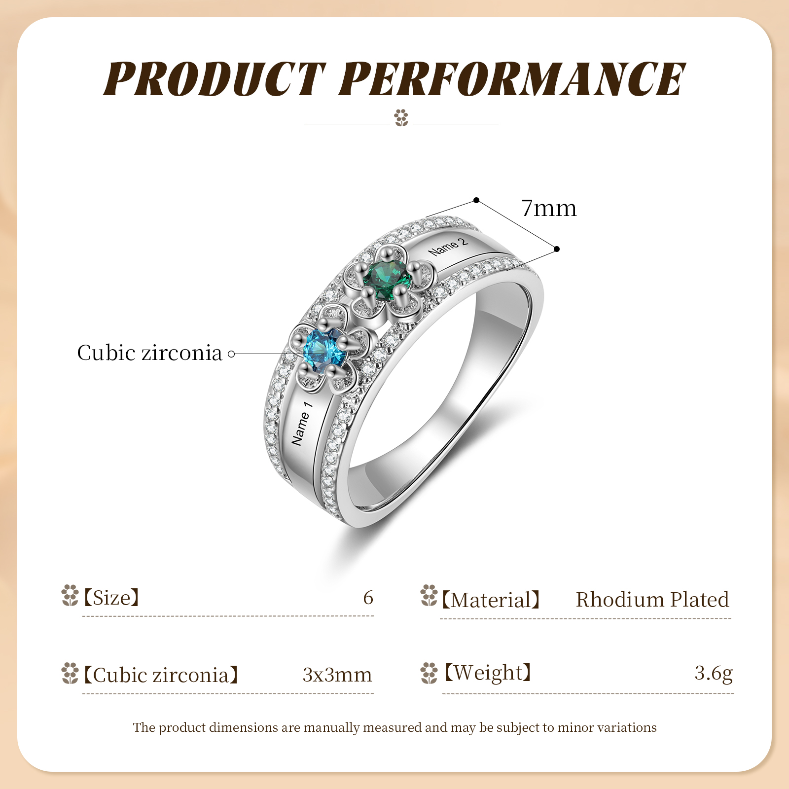 Personalisierter Blumen-Silberring mit 2–4 Namen & Geburtsstein – Geschenk für Mama, Frau