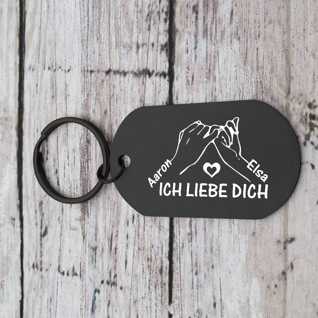 Fahr vorsichtig, ich brauche dich – personalisierter Paar-Schlüsselanhänger, schwarz