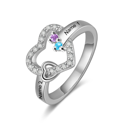 Personaliesierter Doppelherz-Ring mit 2-4 Geburtssteinen & 2-4 Namensgravur