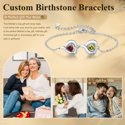 Personalisiertes Geburtsstein Armband mit Doppelherz als liebevolles Geschenkset mit Karte