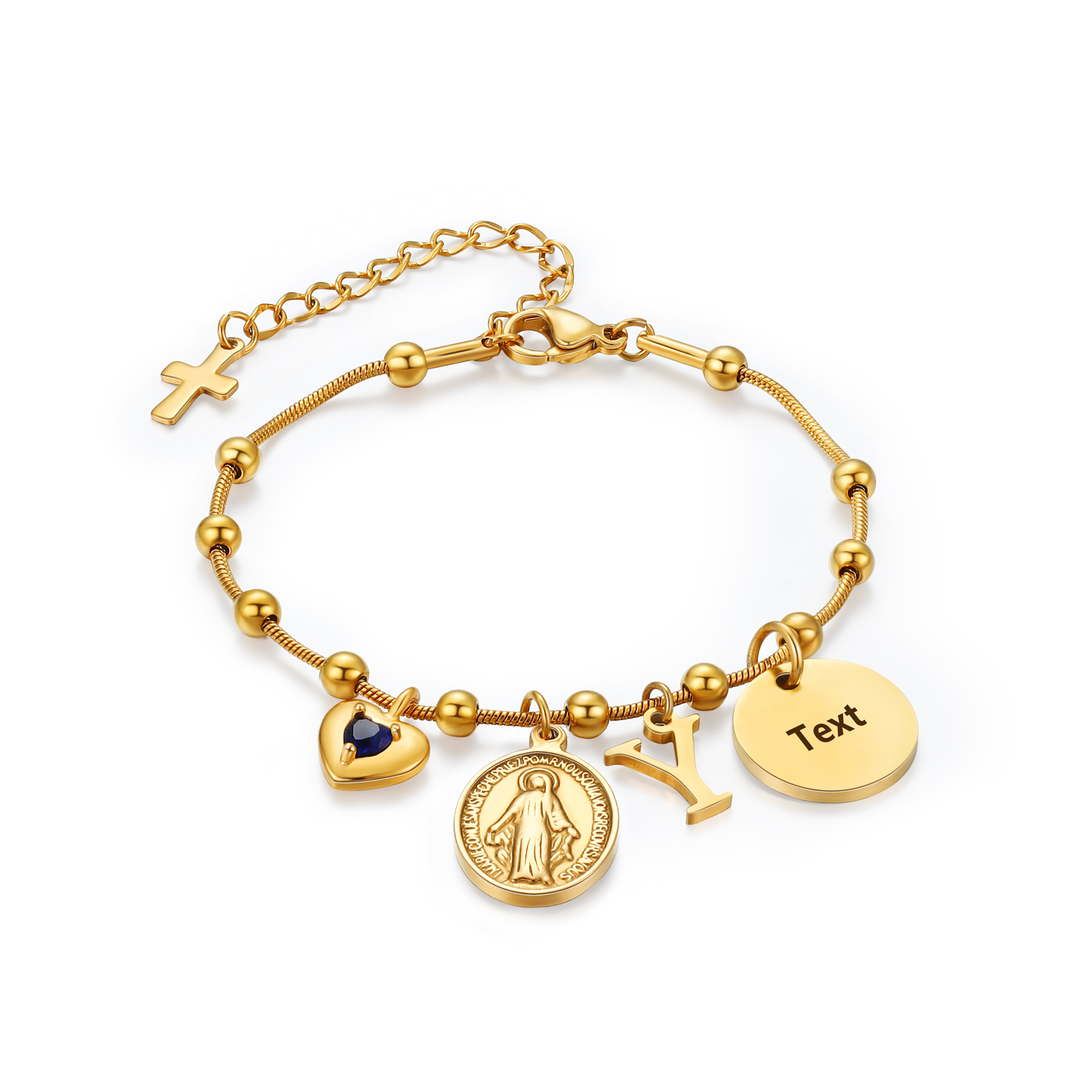 Personalisiertes Armband der Jungfrau Maria mit Geburtsstein und Namensinitiale