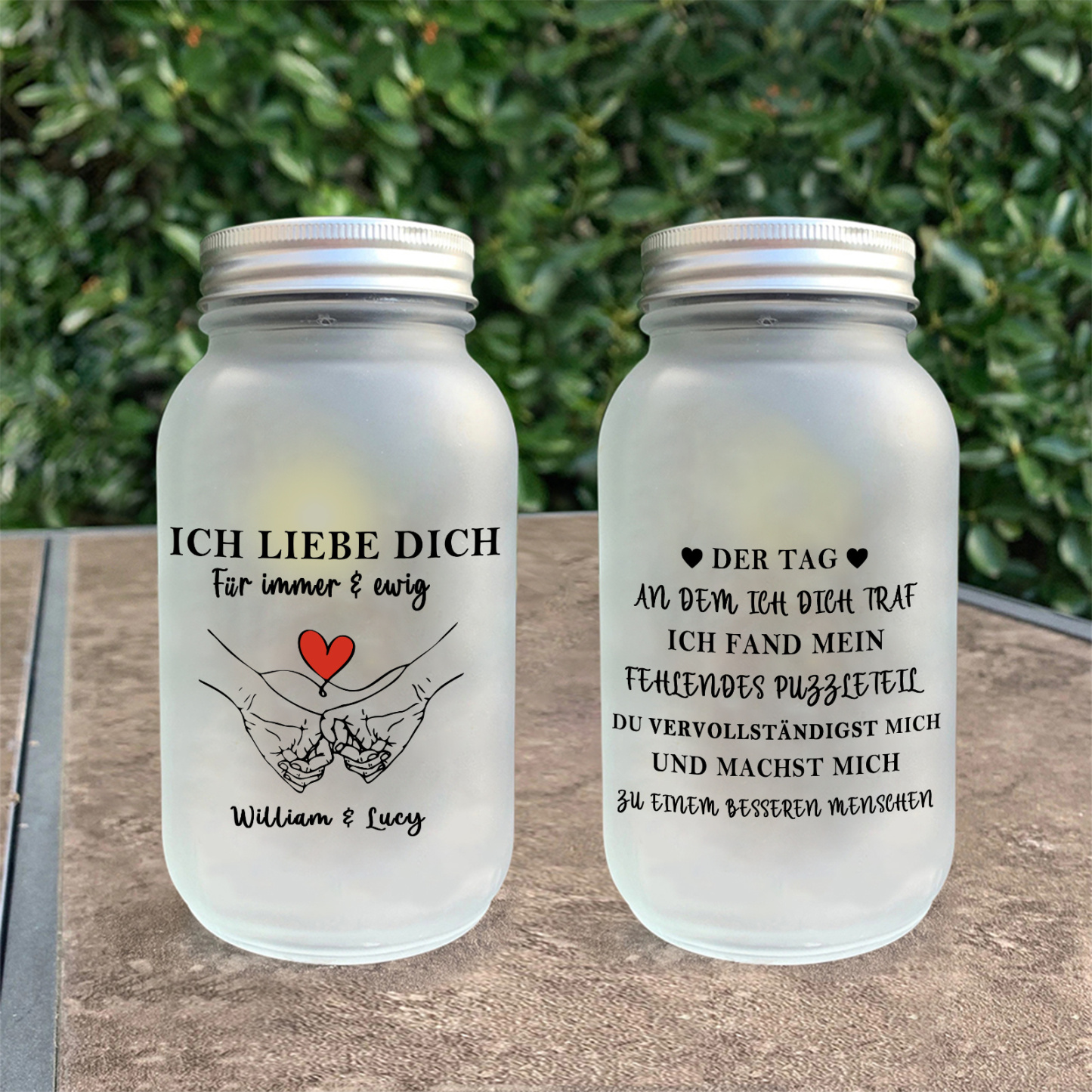 Personalisierte Solar-Glasflasche im Mason-Jar-Stil – Romantisches Geschenk für Paare