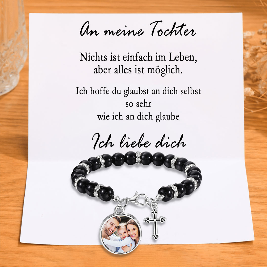 Personalisiertes Foto Armband mit Geschenkkarte - An meine Tochter -Armband mit Kreuzanhänger zur Konfirmation/Kommunion