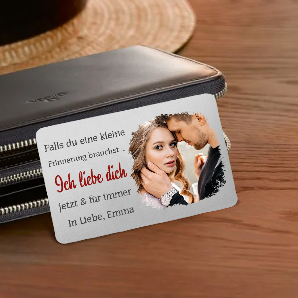 Personalisierte Foto & Name & Buchstabe & Text Geldbörse & Wallet Card & Schlüsselanhänger & Stift Geschenkset für Mann Freund