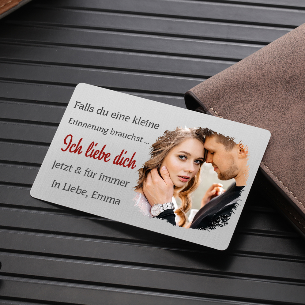 Personalisierter Name & Buchstabe & Foto Braun Leder-Herren-Geldbörse & Foto & 1 Text Wallet Card Geschenkbox Set