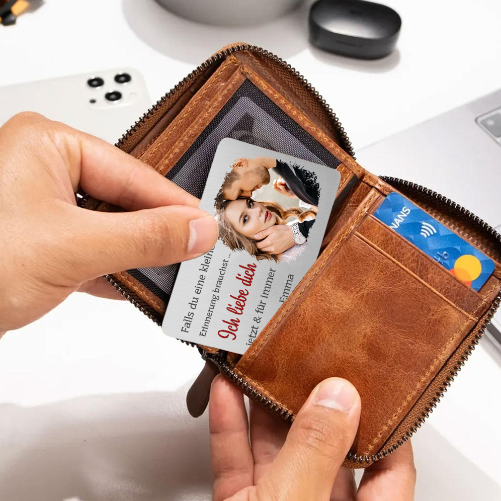 Personalisierter Name & Buchstabe & Foto Braun Leder-Herren-Geldbörse & Foto & 1 Text Wallet Card Geschenkbox Set