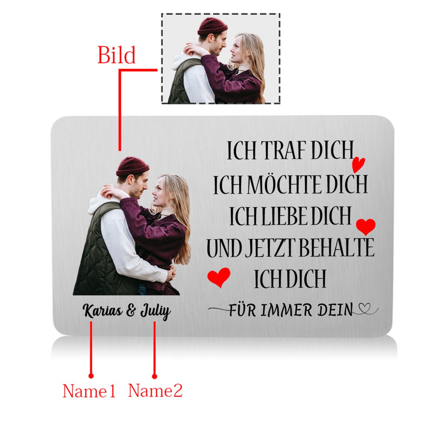 Personalisiertes 1 Foto & 2 Namen Geldbörsenkarte-Ich liebe dich-Perfektes Geschenk für Paar