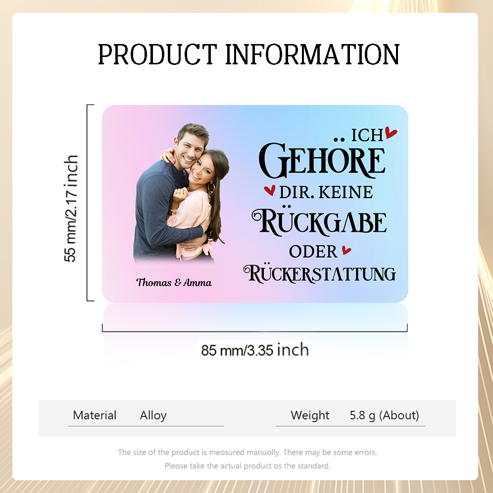Personalisiertes 1 Foto & 2 Namen Geldbörsenkarte – Ich gehöre dir keine Rückgabe oder Rückerstattung – Perfektes Geschenk für Paar