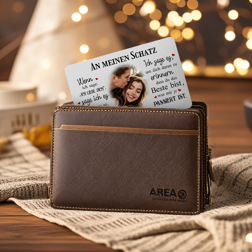 Personalisiertes Foto & Name & Buchstabe Herren Geldbörse & Foto & 2 Texte Geldbörse Karte & Foto & Text Schlüsselanhänger Geschenkbox Set für Mann/ Freund