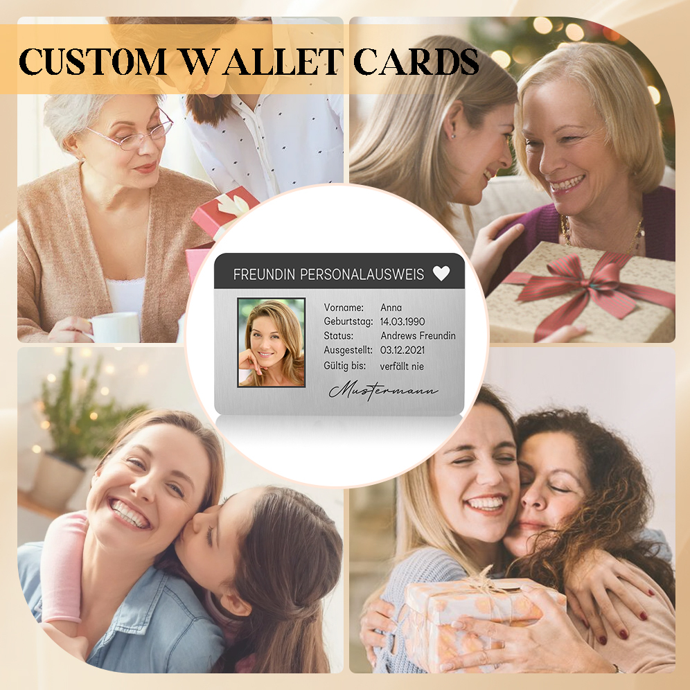 Personalisiertes 1 Foto & 5 Texte & 2 Datum Geldbörsenkarte – Freundinnen-Personalausweis – Besonderes Geschenk für Freundin
