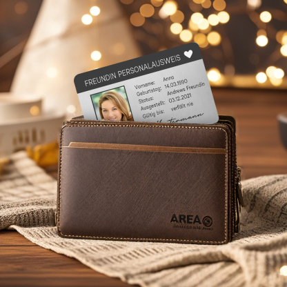 Personalisiertes Foto & Name & Buchstabe Herren Geldbörse & Foto & 2 Datum & 5 Texte Geldbörse Karte & Foto & Text Schlüsselanhänger Geschenkbox Set für Mann/ Freund