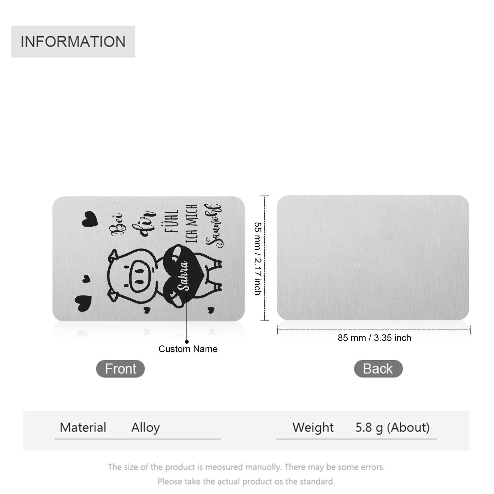 Personalisierter Name Metall Geldbörsenkarte Partner Geschenk für Paar