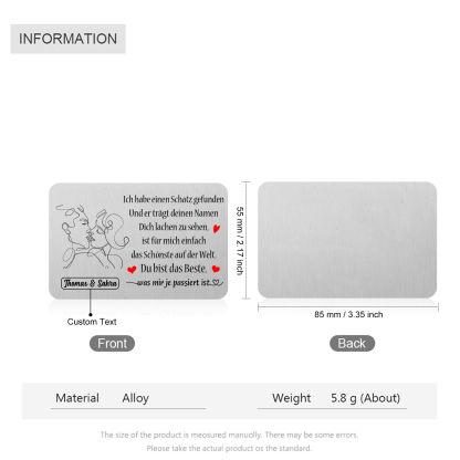Personalisierter Name Metall Geldbörsenkarte Partner Geschenk für Paar