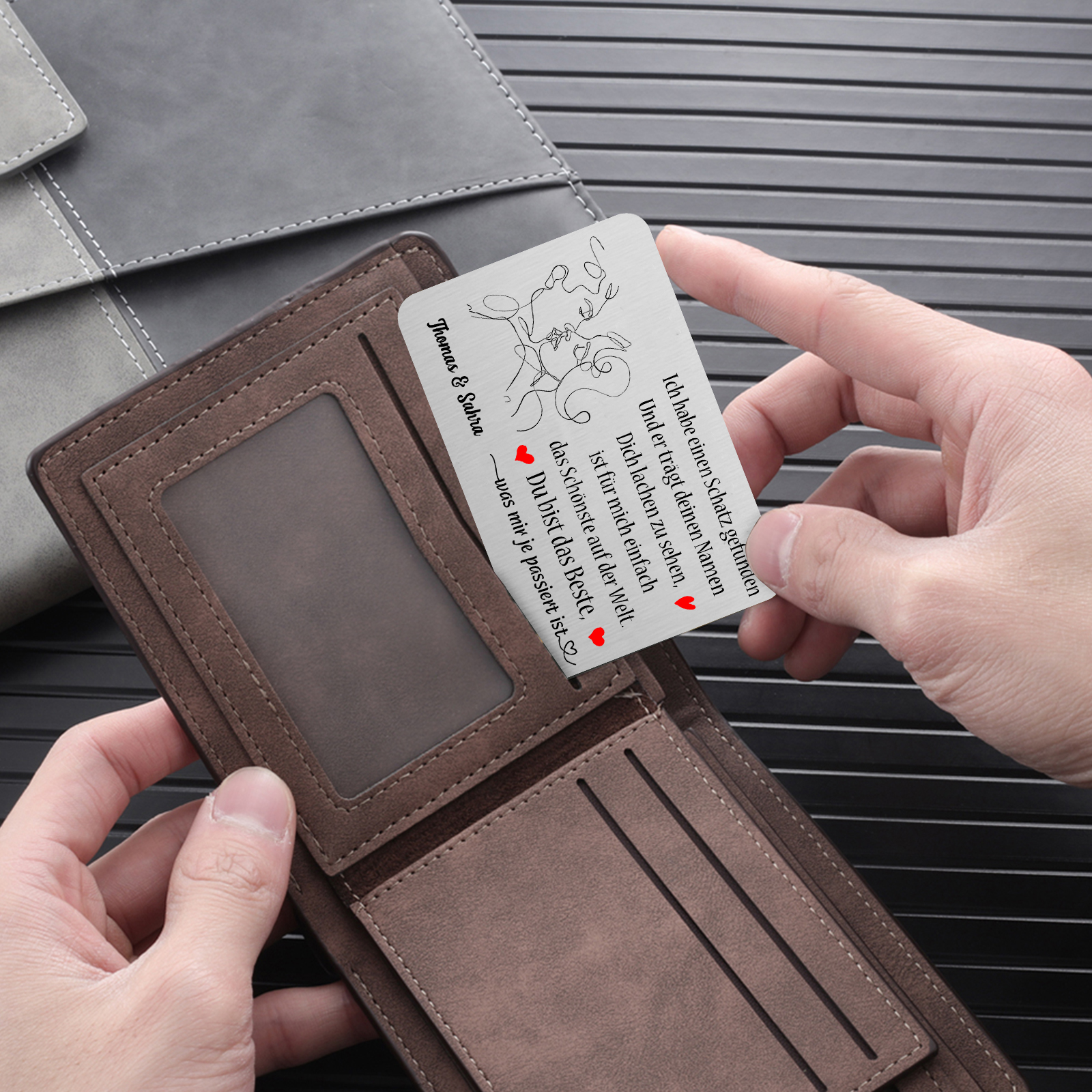 Personalisierter Name Metall Geldbörsenkarte Partner Geschenk für Paar