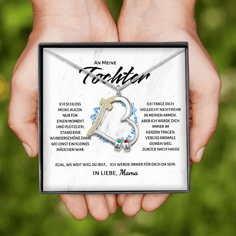Personalisierte 2 Namen & Geburtssteine Kommunion Kreuz Halskette- An Unsere Tochter von Mama & Papa- Geschenk mit Nachrichtenkarte