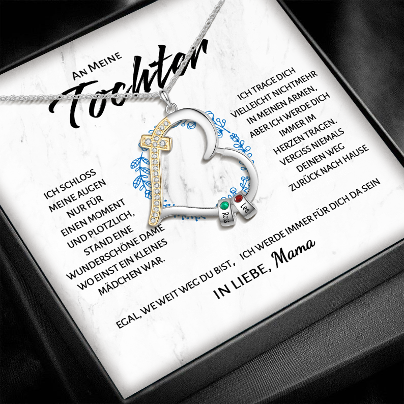 Personalisierte 2 Namen & Geburtssteine Kommunion Kreuz Halskette- An Unsere Tochter von Mama & Papa- Geschenk mit Nachrichtenkarte