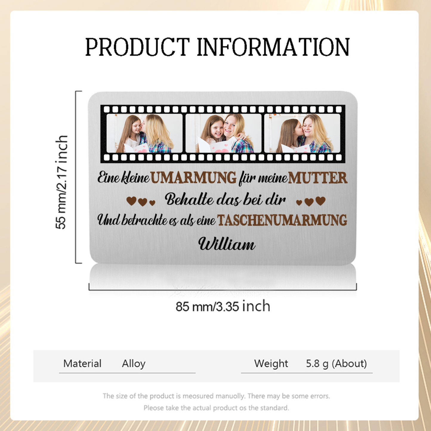Personalisierte 1 Name & 3 Fotos kreative Edelstahl-Karte für Mama - Mama, ich liebe dich 